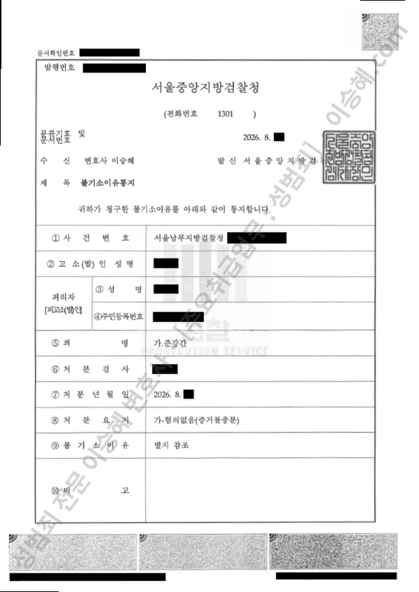 무혐의(불기소) 처분문서