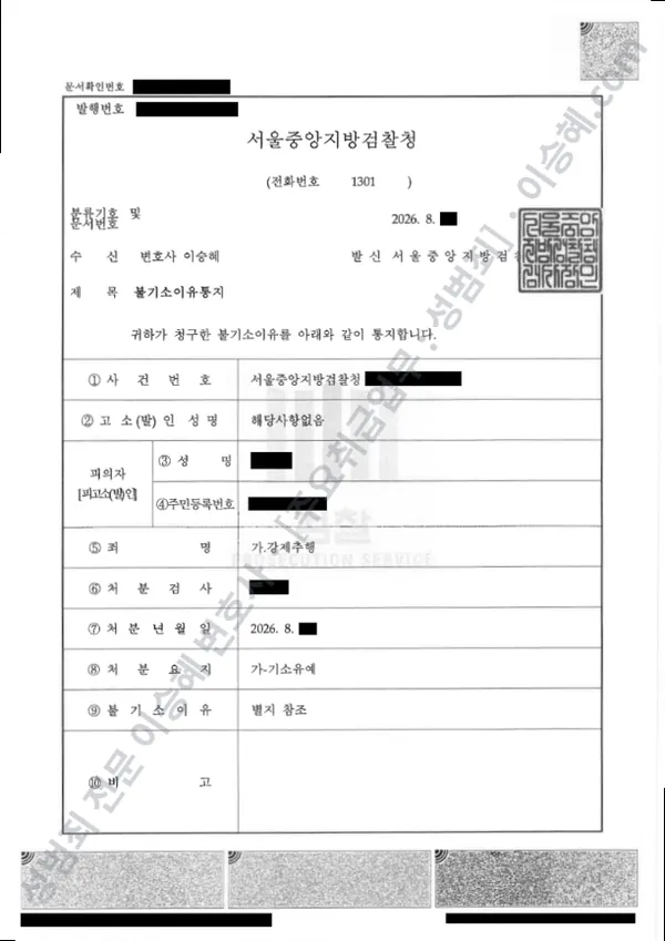 기소유예(불기소) 처분문서