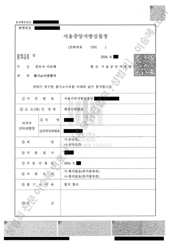 무혐의(불기소) 처분문서