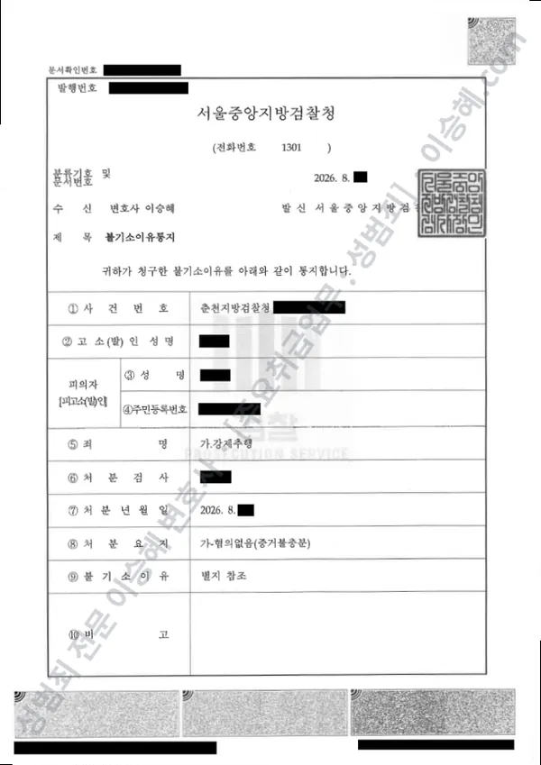 무혐의(불기소) 처분문서