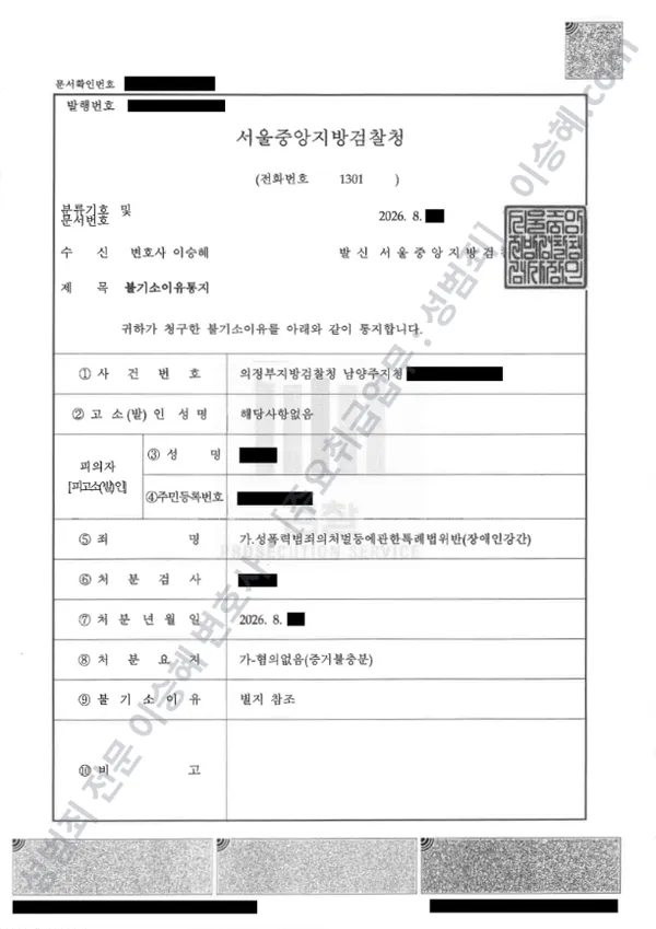 무혐의(불기소) 처분문서