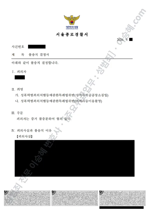 무혐의(불송치) 처분문서