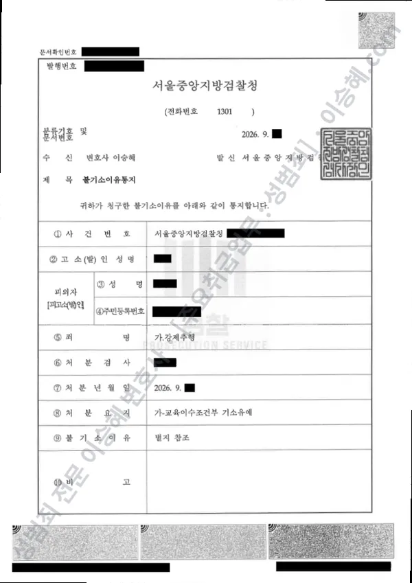 기소유예(불기소) 처분문서