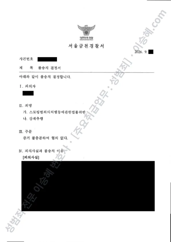 무혐의(불송치) 처분문서
