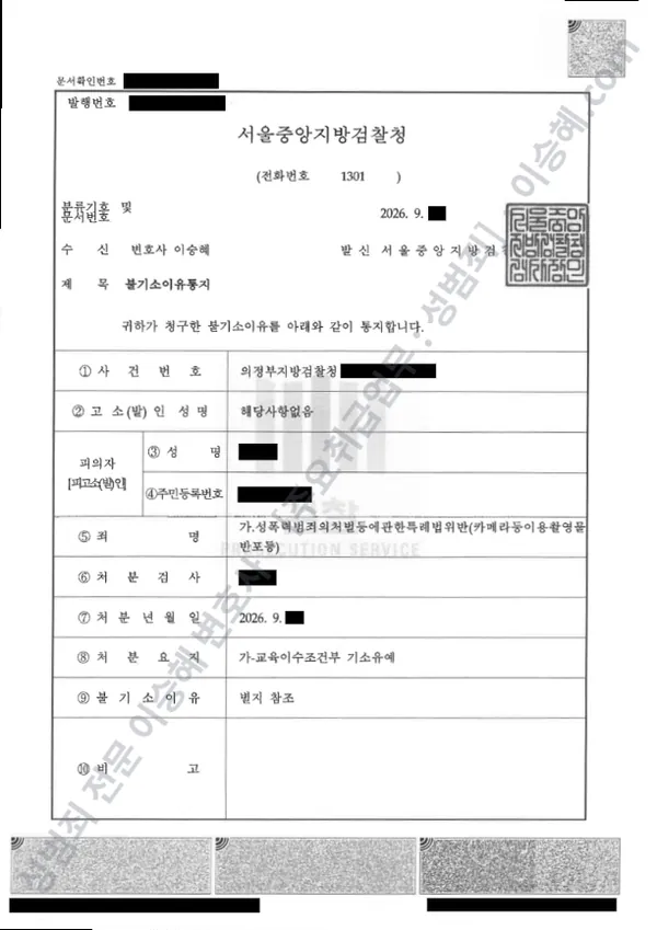 기소유예(불기소) 처분문서