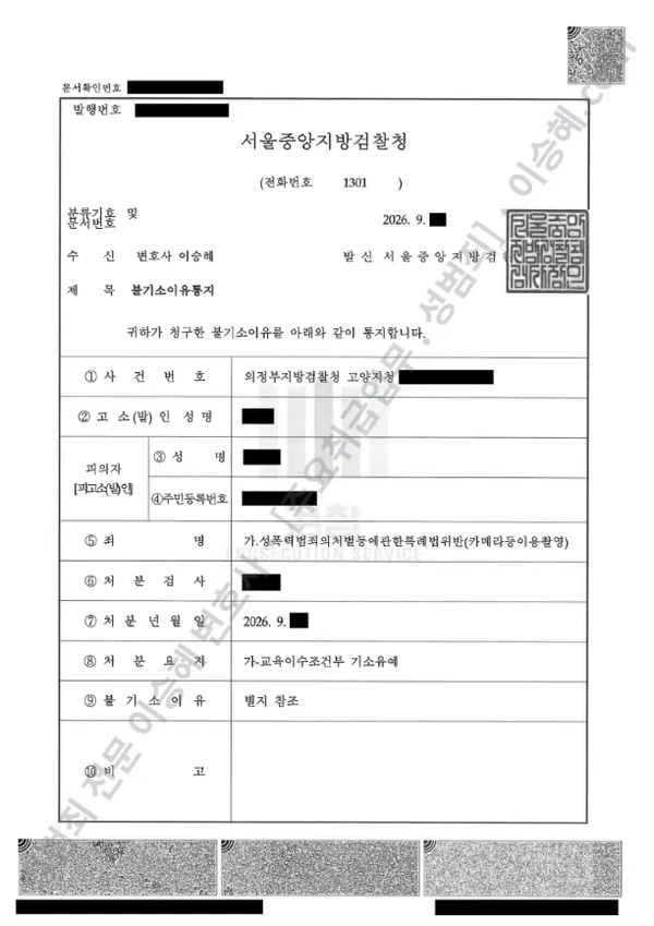 기소유예(불기소) 처분문서