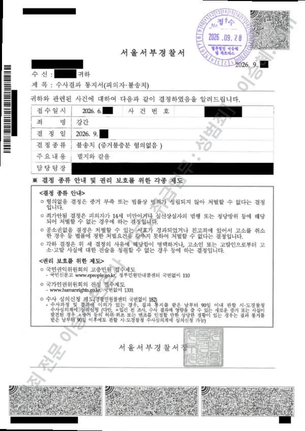 무혐의(불송치) 처분문서