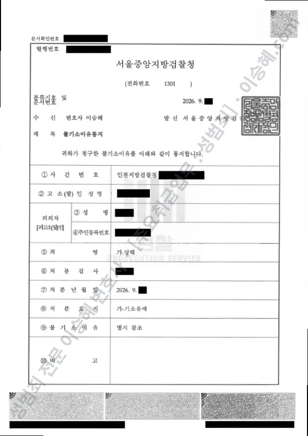 기소유예(불기소) 처분문서