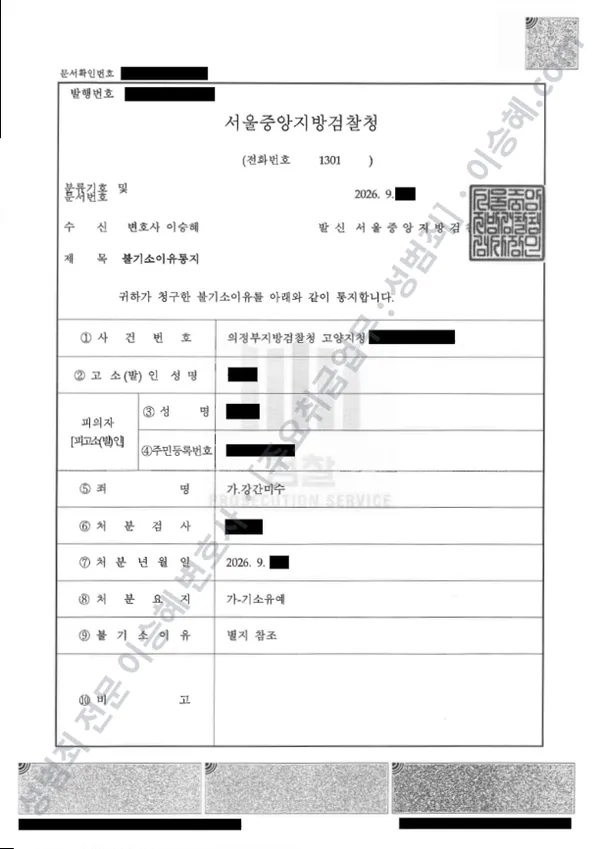 기소유예(불기소) 처분문서