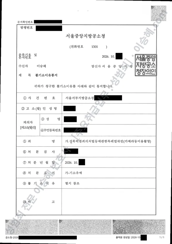 기소유예(불기소) 처분문서