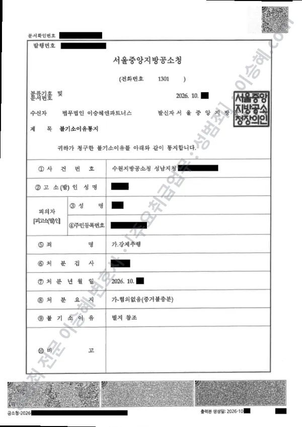 무혐의(불기소) 처분문서