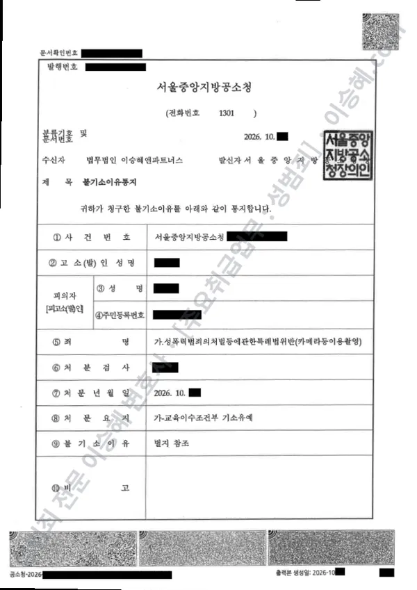 기소유예(불기소) 처분문서
