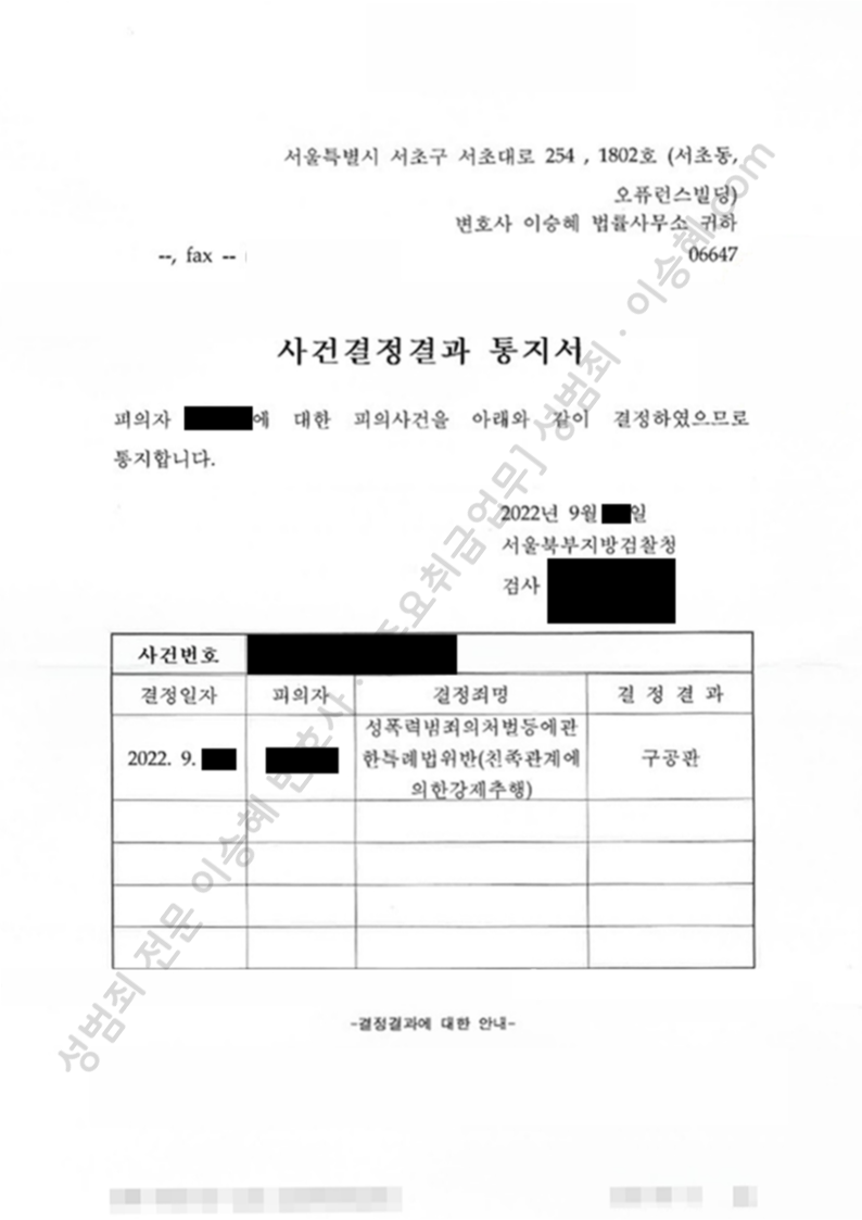 성폭법위반(친족관계에의한강제추행) 종결사례 이미지