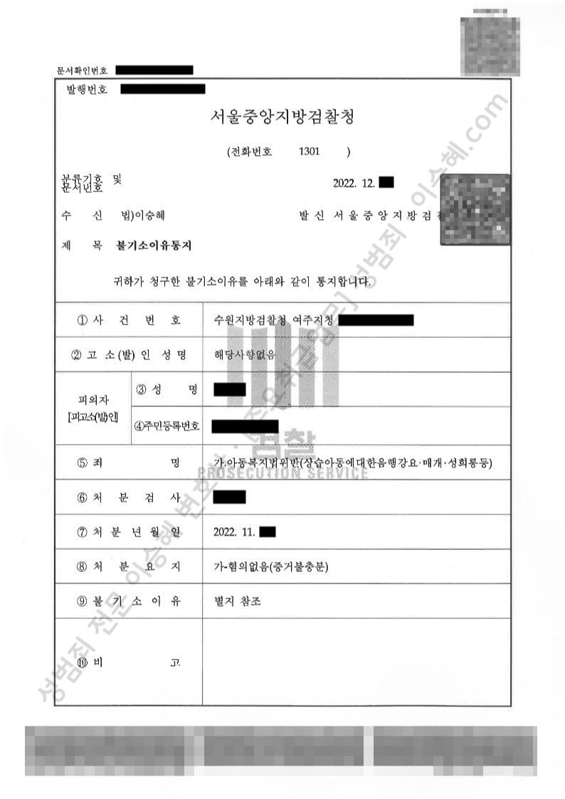 아동복지법위반(상습아동에대한음행강요·매개·성희롱등) 종결사례 이미지