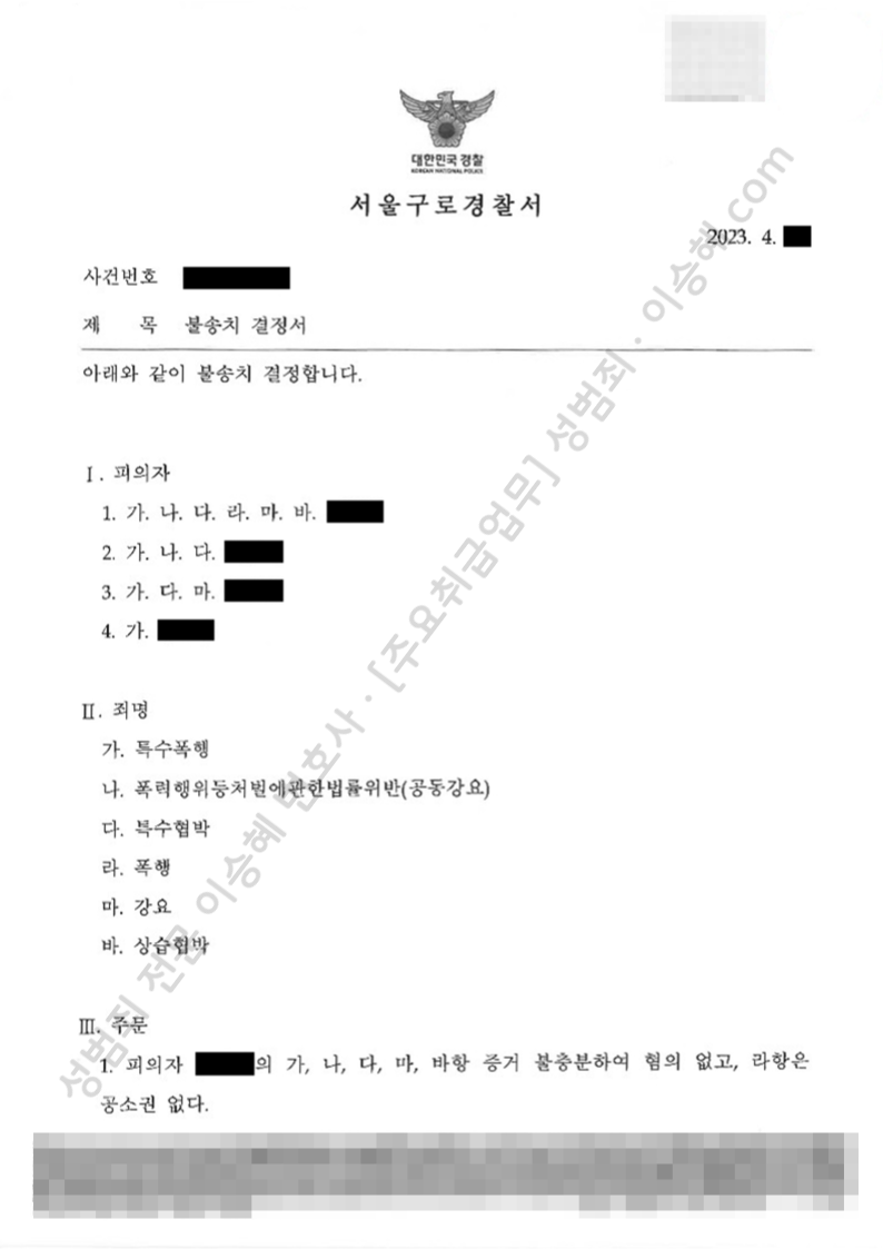 특수폭행 폭행 폭처법위반(공동강요) 강요 상습협박 특수협박 종결사례 이미지