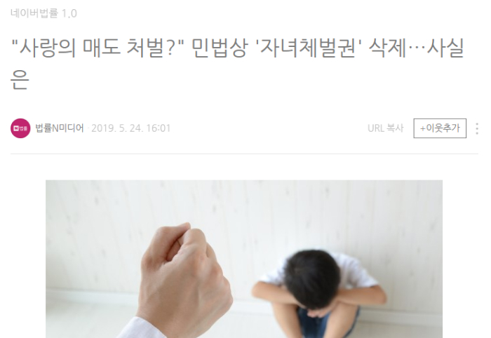 사랑의 매도 처벌 민법상 자녀체벌권 삭제