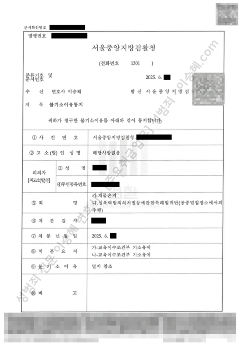 성폭법위반(공중밀집장소에서의추행) 재물손괴 종결사례 이미지