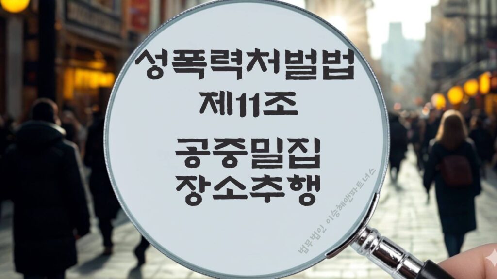 공중밀집장소추행, 공밀추, 성폭력처벌법 제11조 법조문에 대한 법무법인 이승혜앤파트너스의 해설 표지입니다.