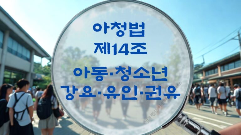 아청법전문변호사, 아청법 제14조 강요, 유인, 권유 법조문에 대한 법무법인 이승혜앤파트너스의 해설 표지입니다.
