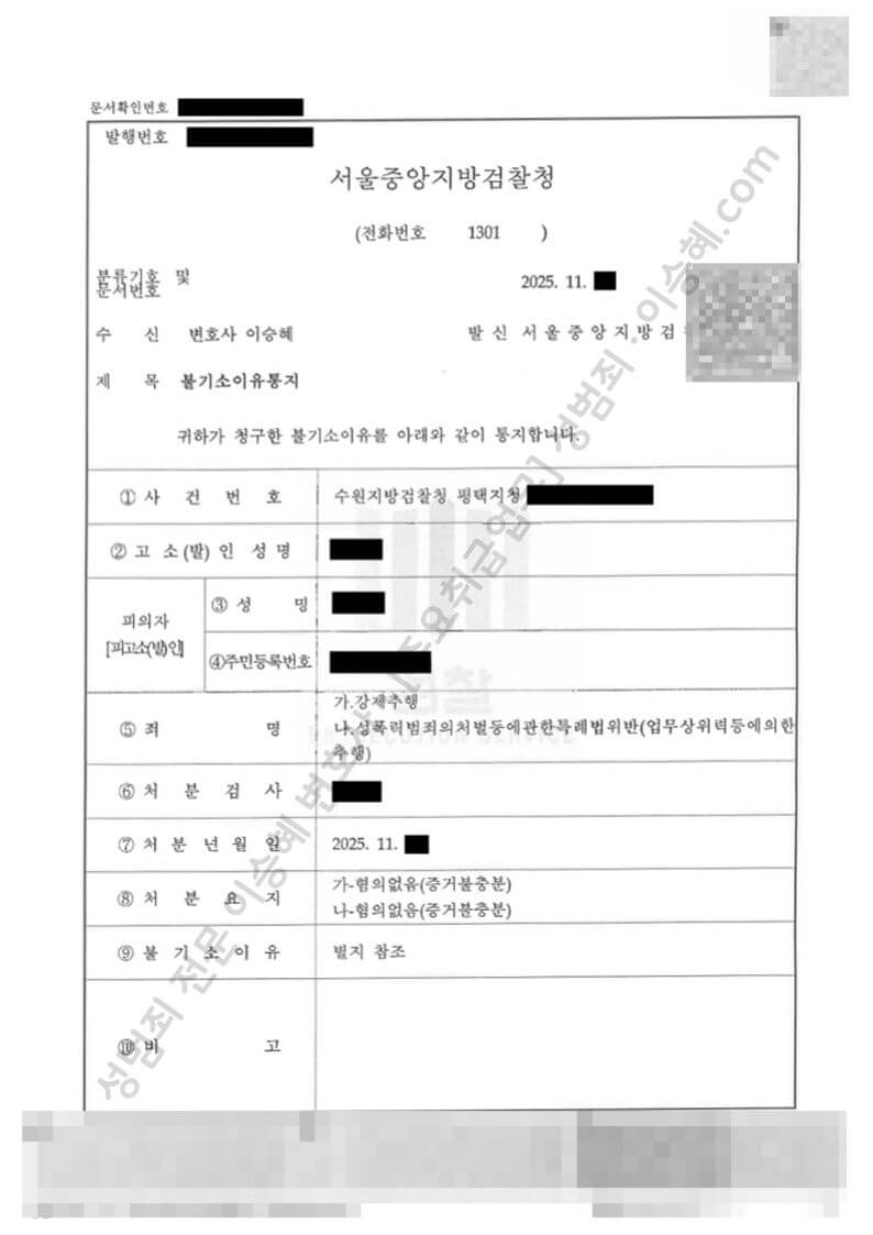 강제추행 성폭법위반(업무상위력등에의한추행)