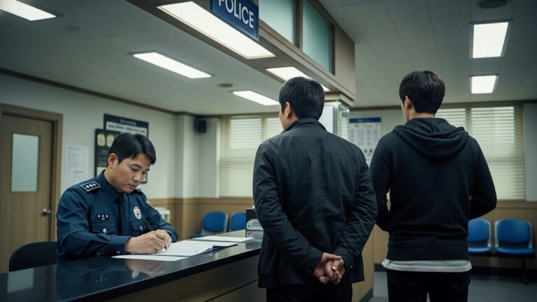 신상정보등록 제도에 따라, 경찰서에 방문하여 성범죄자 신상정보등록을 하고 있는 모습입니다.