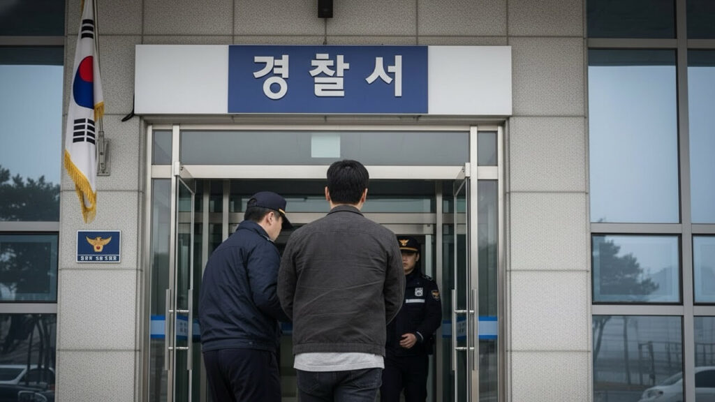 강간죄 경찰조사 피의자신문조서 작성을 위해 경찰서로 들어가고 있는 피의자