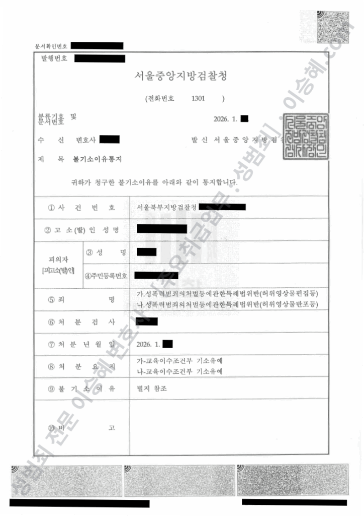 딥페이크 기소유예 검찰 불기소 종결사례