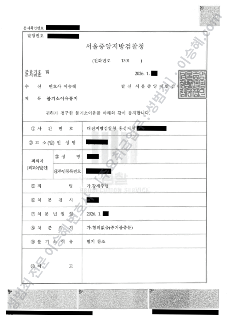 직장동료 강제추행 혐의없음 불기소처분