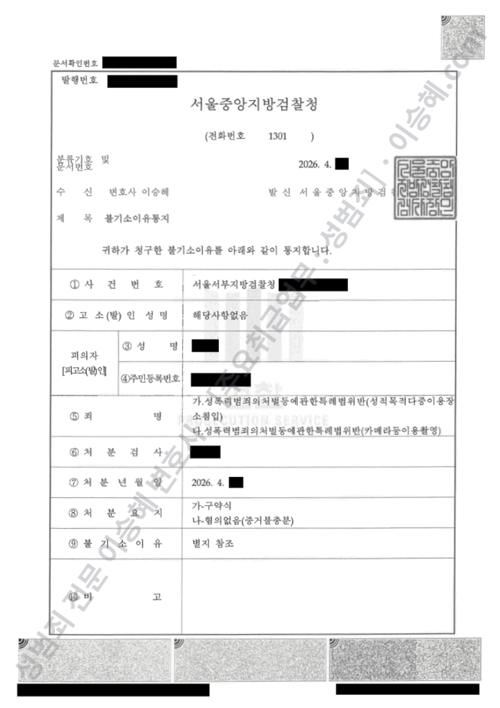 화장실 카메라등이용촬영 혐의없음