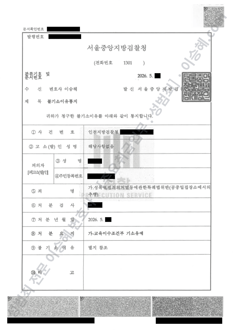 성폭법위반(공중밀집장소에서의추행) 종결사례 이미지